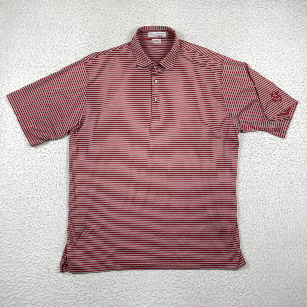Martin Polo Shirt Mens XL Red Striped Pima Cotton Westwood Golfcore Preppy